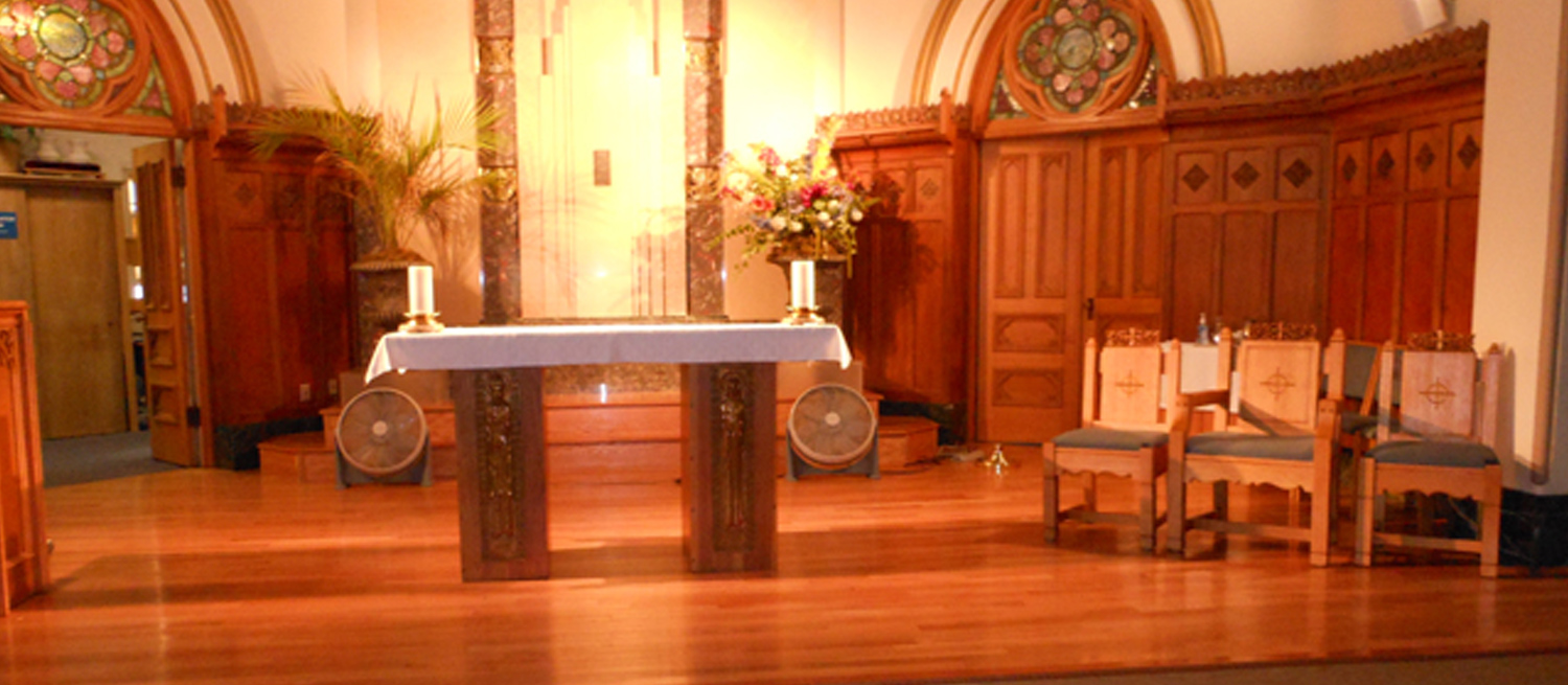 An altar that underwent hardwood floor repair by Ron Wilson and Sons in Pelham, NH